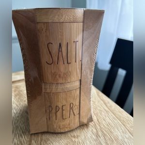 NEW! Rae Dunn Bamboo SALT & PEPPER Cellars Box Set